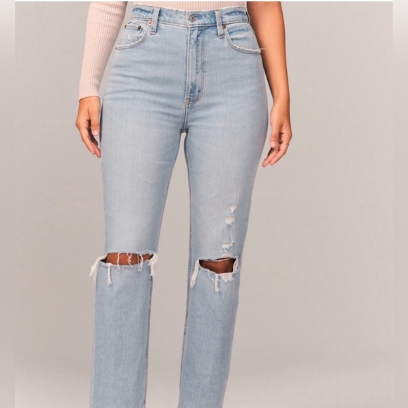 Abercrombie & Fitch Curve Love The Ankle Straight Ultra Hi Rise Jeans Blue Sz 4s - Picture 1 of 10